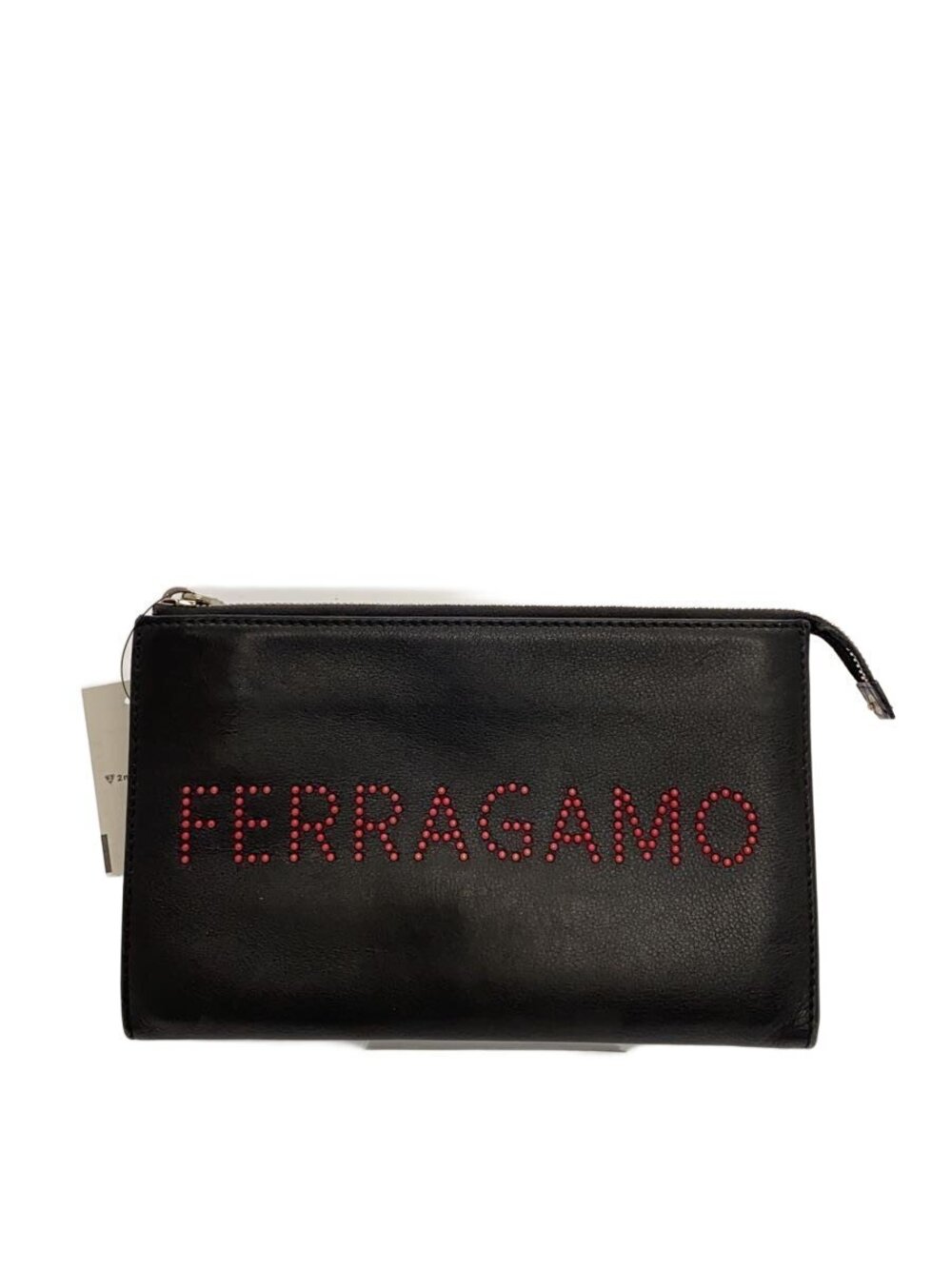 Salvatore Ferragamo Shoulder Bag Leather Black Dot Clutch Studded